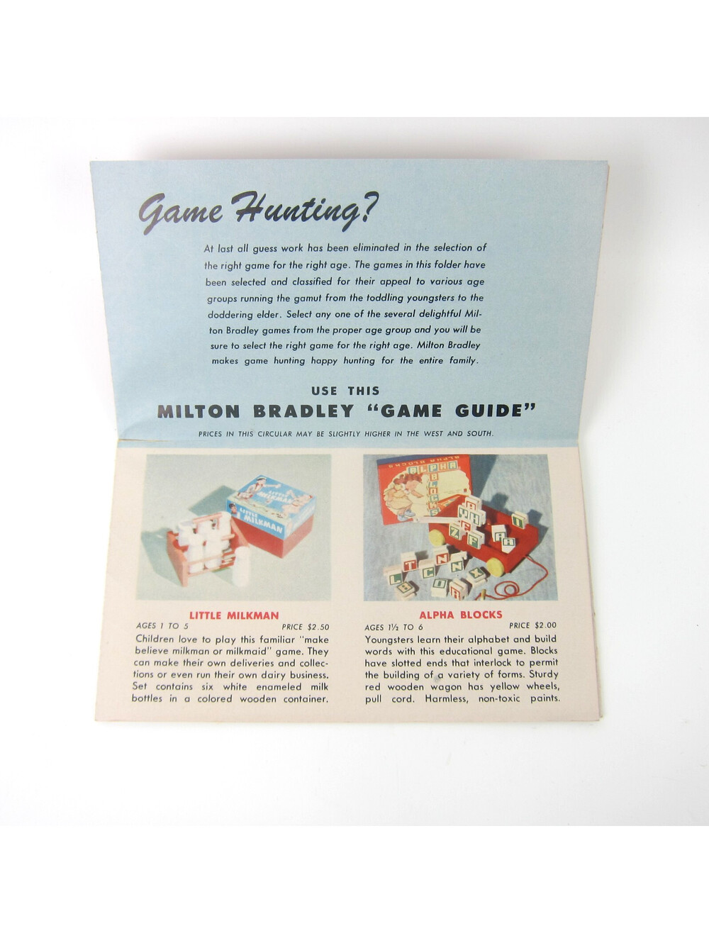 Vintage Milton Bradley Game Guide Advertising Brochure Age & Price Guide 1950s